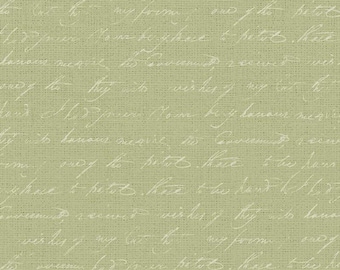 Petal Bouquet - Script Avocado by Katie Pertiet for P&B Textiles, 100% Premium Cotton Fabric, PBOU-4965 A