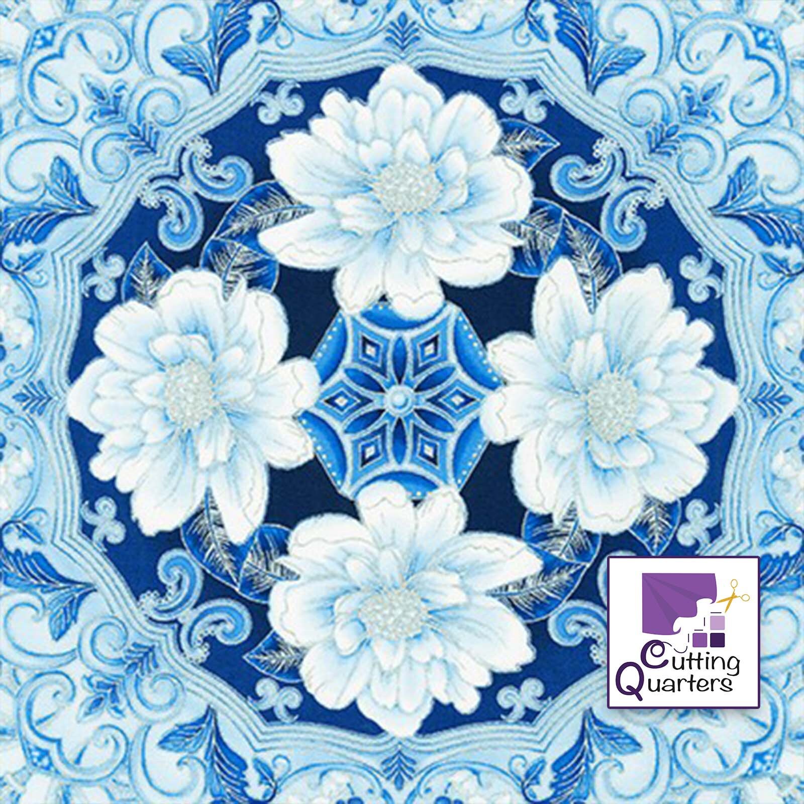 Blue Scrolls - Holiday Flourish Collection by Robert Kaufman 100% Cott