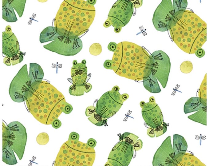 Frogtastic - Frogtastic Frogs White by Terry Runyan for Benartex Designer Fabrics, 100% Cotton Fabric, 13388-09