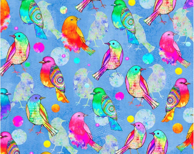 Songbird Serenade - All Over Birds Blue by Robin Mead for P&B Textiles, 100% Premium Cotton Fabric, SSER-4696-B