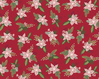 Christmas Village - Winter Blooms Red by Katherine Lenius for by Riley Blake Designs, 100% Fine Cotton Fabric, C12241-Red