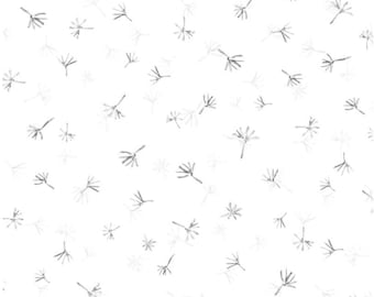 Jona's Garden Tossed Dandelion Fluff White/Gray by Jon Van Zyle for P&B Textiles, 100% Premium Cotton Fabric, JGAR 5390 WLS