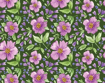 Plum Petals Main Green by Diane Labombarde by Lori Holt for Riley Blake Designs, 100% Cotton Fabric, C15640-GREEN