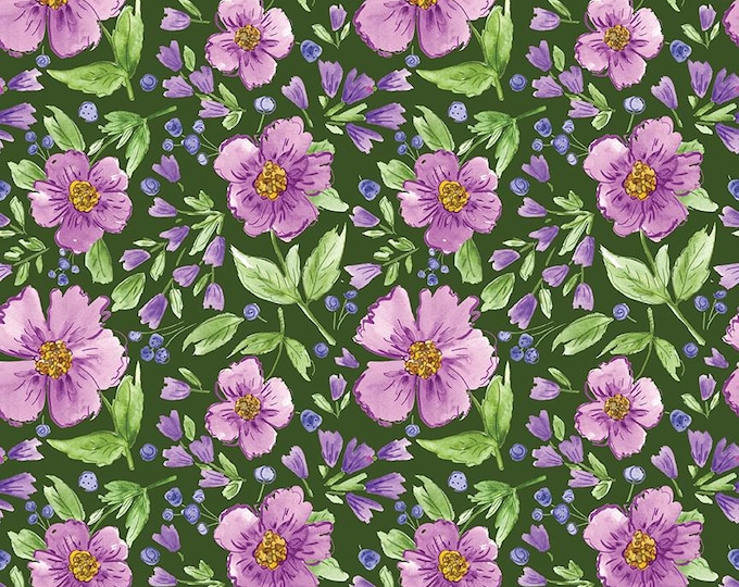 Plum Petals Main Green by Diane Labombarde by Lori Holt for Riley Blake Designs, 100% Cotton Fabric, C15640-GREEN