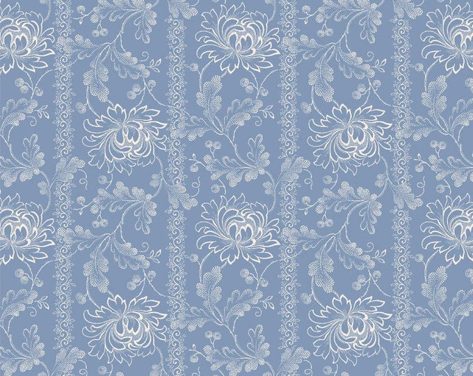 Belles Pivoines - Pico Floral Light Blue by Retro Vintage for P&B Textiles,  100% Premium Cotton Fabric, BPIV-4690-LB