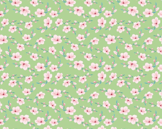 Painted Petals Blossoms Green, 100% Cotton Fabric, C17592-GREEN