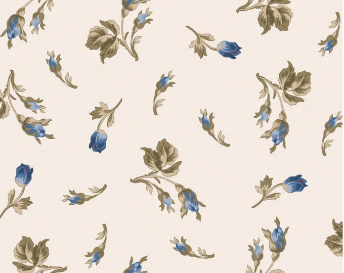 Belles Pivoines - Rose Bud Dark Blue by Retro Vintage for P&B Textiles,  100% Premium Cotton Fabric, BPIV-4694-DB