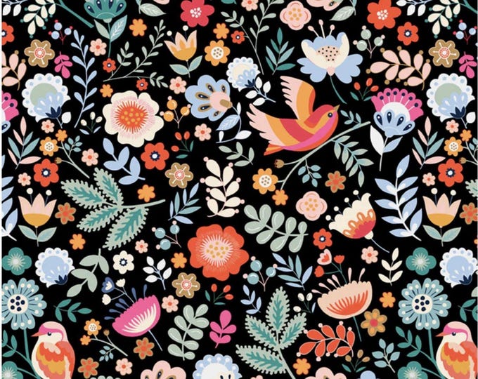 Birdsong - Birdsong Garden Allover Black, 100% Cotton, BSON 5858 KMU