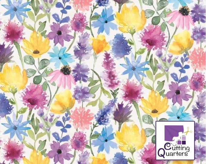 Floral Harmony - White, David Textiles, 100% Cotton Fabric, WA-5885-0C-1