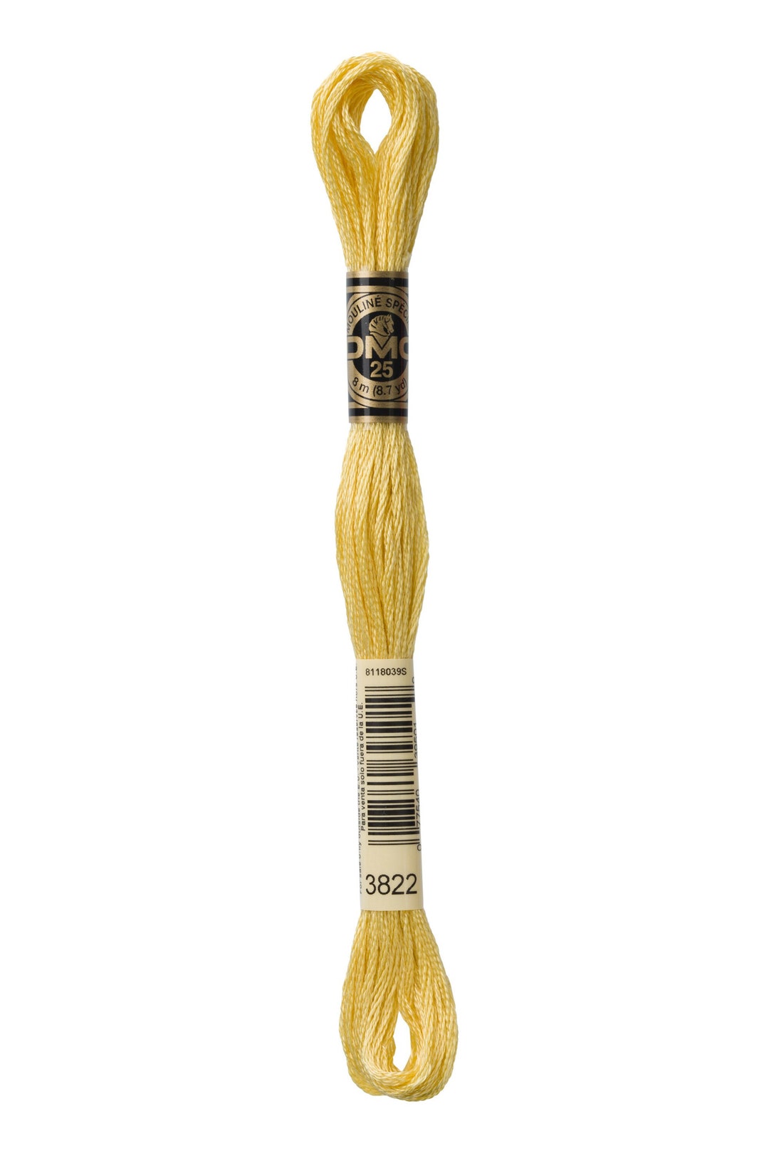 DMC 3822 - Light Straw, 6 Strand Embroidery Floss 100% Cotton 8.7 Yards Per Skein - India