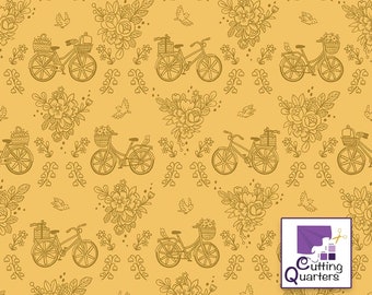 Sweet Picnic Bicycle Ride Daffodil, 100% Cotton, C12092-DAFFODIL