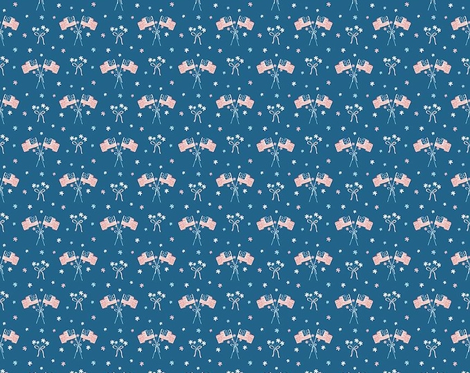 Firework Fields Flags Coastal Blue, 100% Cotton Fabric, C17586-COASTALBLUE