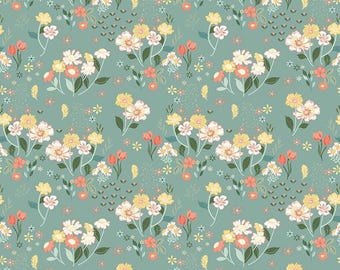 New Beginnings Floral Teal, 100% Cotton, C15751-TEAL