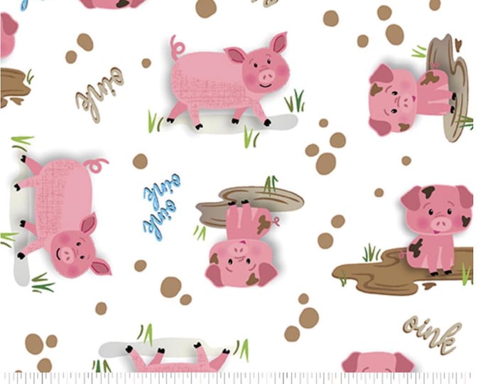 Barnyard Rules - Hog Heaven White by Kanvas Studio for Benartex Designer Fabrics, 100% Cotton Fabric, 14379-09