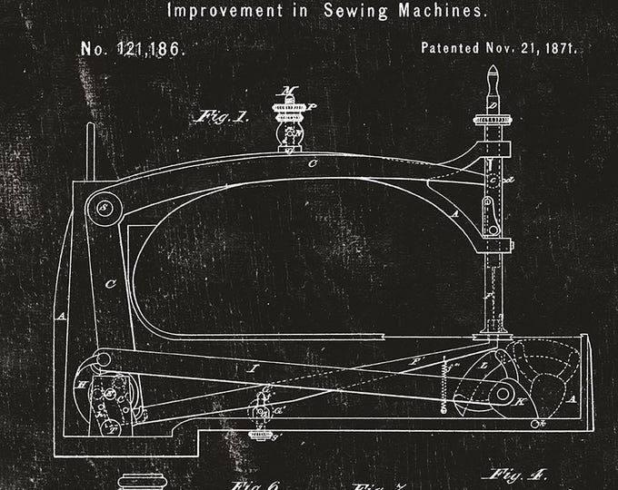 Sew Journal Sewing Machine Patent Black by J. Wecker Frisch for Riley Blake Designs, 100% Cotton Fabric, C13887-BLACK