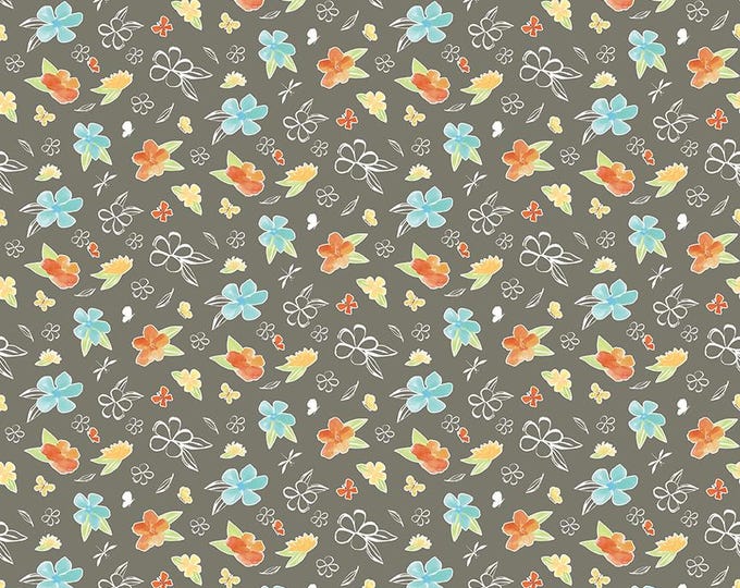 Happy at Home Flowers Gray by Tara Reed for Riley Blake Designs, 100% Fine Cotton, C13702-Gray