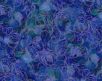 Painted Sea Flowing Linework - Dark Violet, 100% Cotton, PSEA-5944-DV