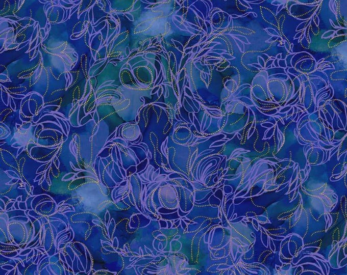 Painted Sea Flowing Linework - Dark Violet, 100% Cotton, PSEA-5944-DV