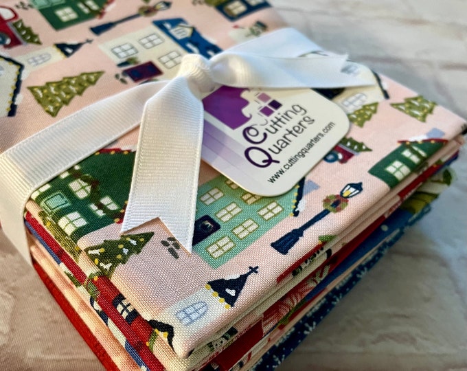 Christmas Village 8-Piece Fat Quarter Bundle by Katherine Lenius for by Riley Blake Designs, 100% Fine Cotton Fabric, CHVI-FQ8