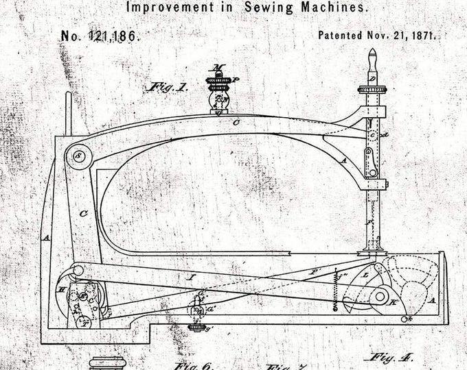 Sew Journal Sewing Machine Patent White by J. Wecker Frisch for Riley Blake Designs, 100% Cotton Fabric, C13887-WHITE