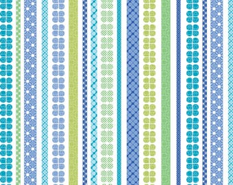 Daisy Up Stripe Turquoise/Multi, 100% Cotton, 13344-81