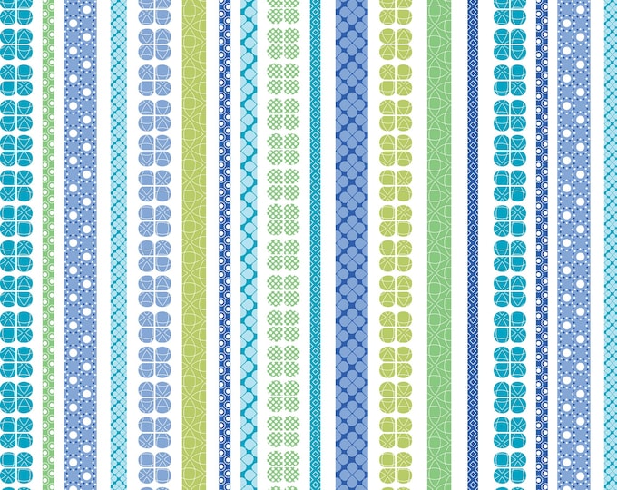 Daisy Up Stripe Turquoise/Multi, 100% Cotton, 13344-81