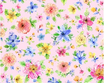 Gabriella - Medium Floral Pink for P&B Textiles, 100% Premium Cotton Fabric, GARB-4811-P