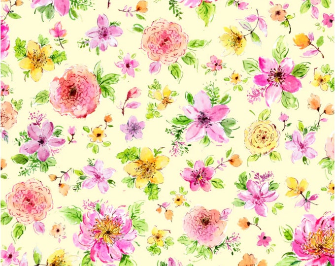 Gabriella - Medium Floral Yellow for P&B Textiles, 100% Premium Cotton Fabric, GARB-4811-Y