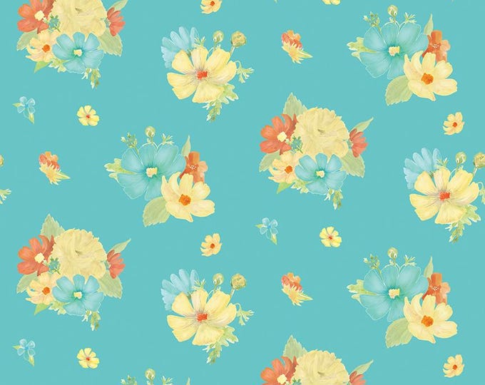 Happy at Home Main Aqua by Tara Reed for Riley Blake Designs, 100% Fine Cotton, C13700-Aqua