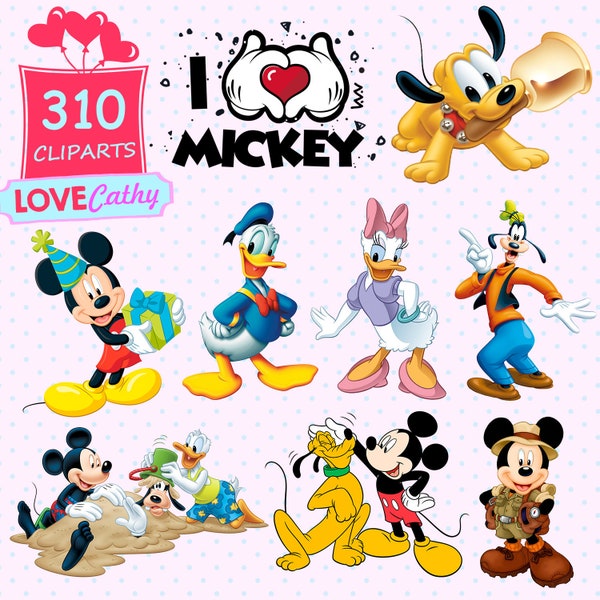 Mickey and Minnie, Donald Duck, Goofy, Pluto, Clipart Digital, PNG, Printable, Party, Decoration, Instant download