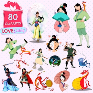 Mulan, Clipart Digital, PNG, Printable, Party, Decoration, Instant download