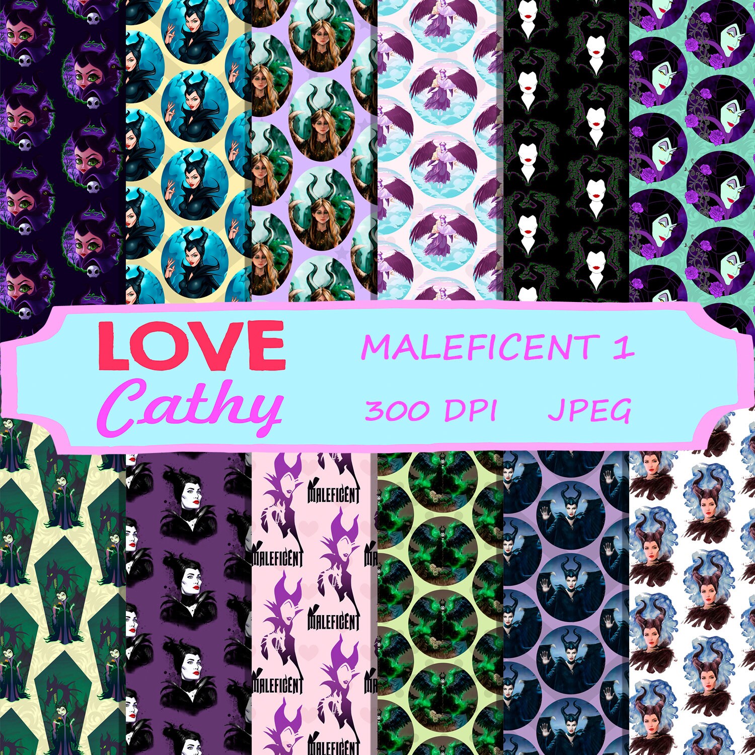 Maleficent 1, Digital Paper, Vector .AI, JPEG, Printable, Party, Decoration, Instant download