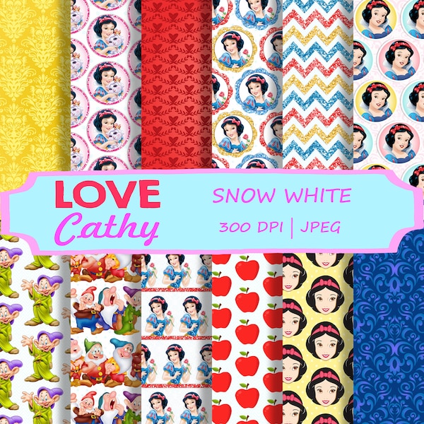 Snow White Digital Paper, JPEG, Printable, Party, Decoration, Instant download
