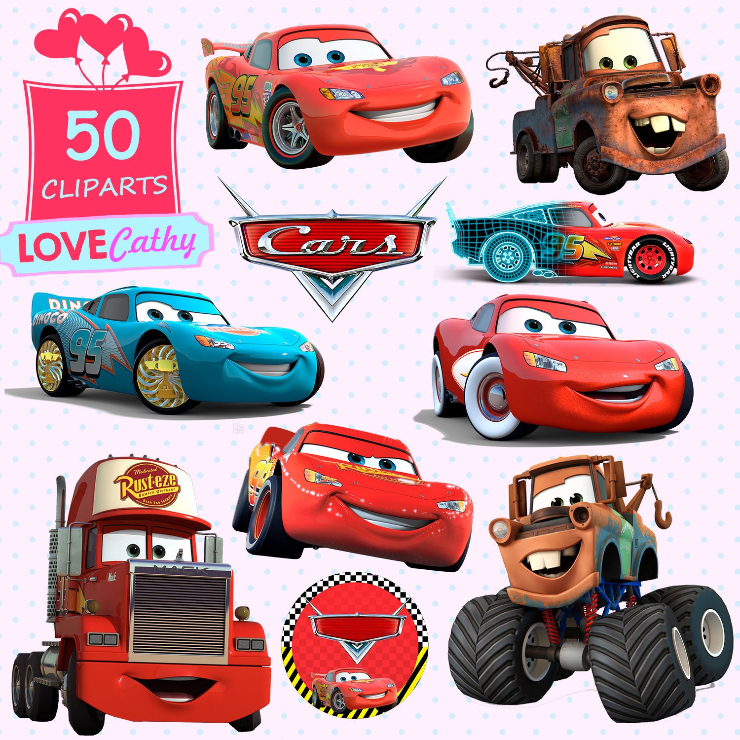 Cars, Lightning Mcqueen, Clipart Digital, PNG, Printable, Party ...