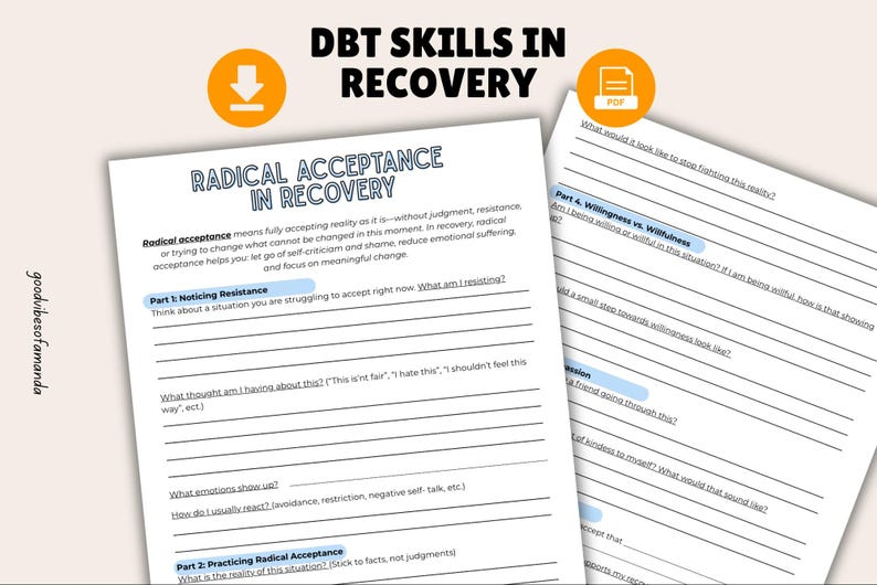 Radical Acceptance Worksheet for Recovery | DBT Therapy Printable - Etsy