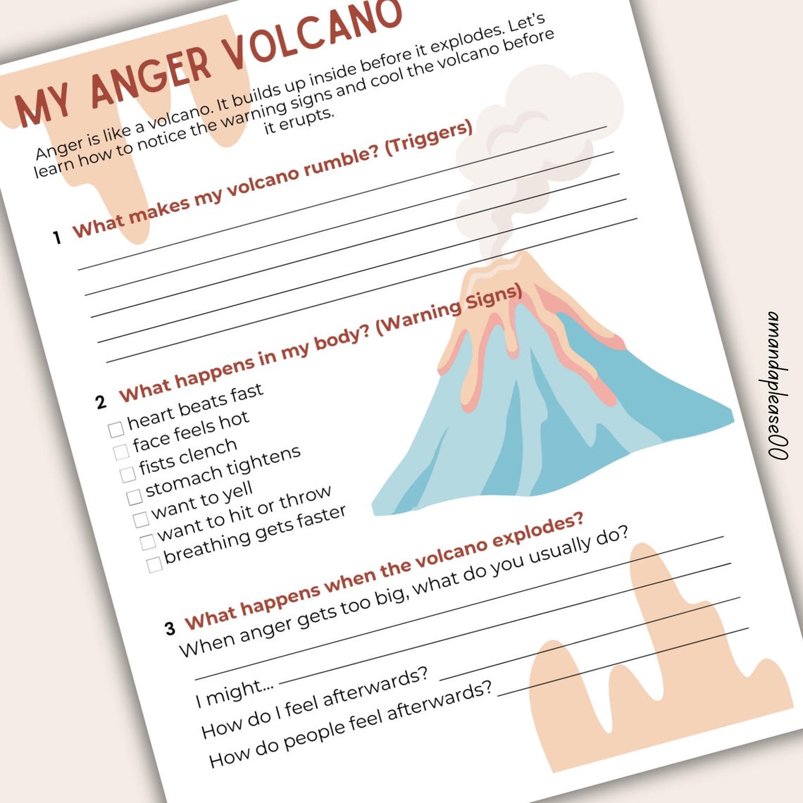 Anger Management Worksheet | Kids CBT Coping Skills, Emotional ...