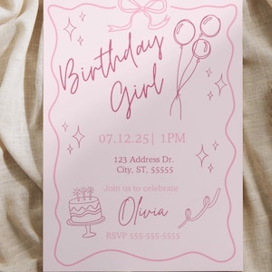 Pink Birthday Party Invitation Template - Editable Canva Design for Girls' Birthdays