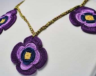 Handmade Crochet Violet Necklace, Flower Necklace, Great Gift, Perfect Accessory