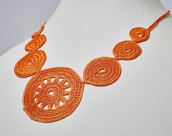 Handmade Crochet Orange Necklace, Round Necklace, Great Gift, Perfect Accessory