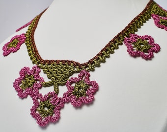 Handmade Crochet Colorful Necklace, Flower Necklace, Great Gift, Perfect Accessory