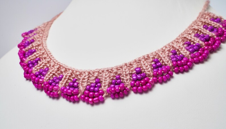 Handmade Crochet Purple Beaded Necklace Wool Necklace Perfect Accessory Great Gift