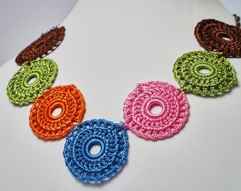 Handmade Crochet Colorful Necklace, Round Necklace, Great Gift, Perfect Accessory