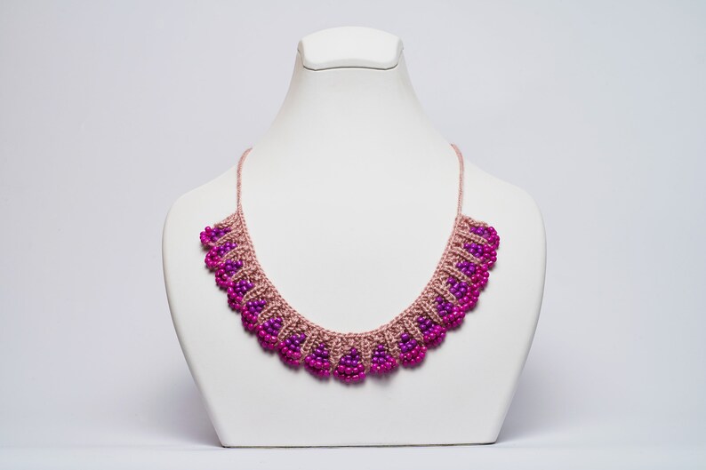 Handmade Crochet Purple Beaded Necklace Wool Necklace Perfect Accessory Great Gift