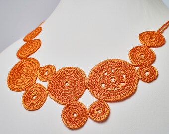 Handmade Crochet Orange Necklace, Round Necklace, Great Gift, Perfect Accessory