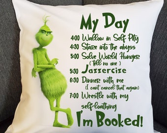 The Grinch I'm Booked! Pillow Cover, Holiday Cushion Cover with Dr. Suess Quote, Seasonal Throw for Christmas and Winter Living Room Decor