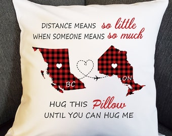 Sentimental Long Distance Pillow Cover, Personalized Decorative Cushion, Provinces, States, and Countries, Customized Hug This Pillow Gift