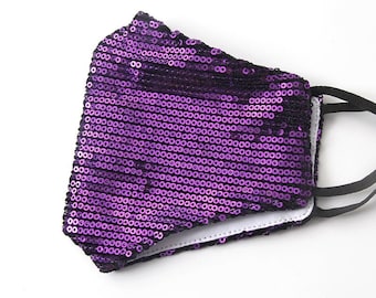 Purple Face Mask, Sequin Bling mask, Insert WITH FILTER included , Adult face mask, Reusable face mask,Washable face mask, fashion mask