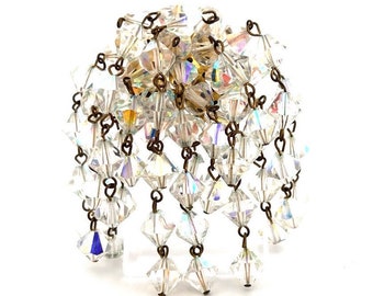 Broche Ancienne En Laiton Doré Avec Jaspe Et Cristal Effet Aurores Boréales - Occasion