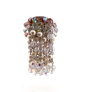 Vintage Faux Pearl Milk White and Aurora Borealis Crystal Waterfall Brooch