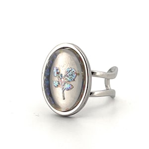 Vintage German 1970s Glass Aurora Boreal Intaglio Rose Ring